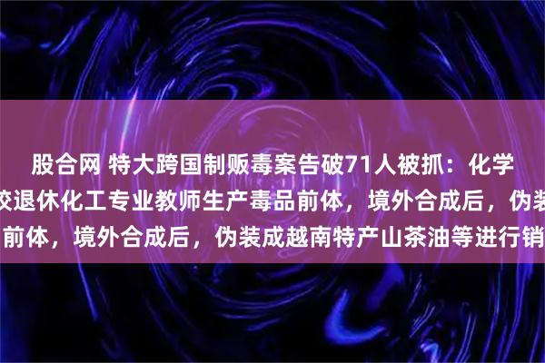 股合网 特大跨国制贩毒案告破71人被抓：化学硕士突然辞职，联合高校退休化工专业教师生产毒品前体，境外合成后，伪装成越南特产山茶油等进行销卖